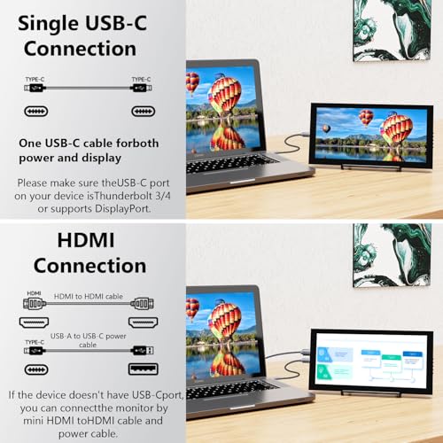 Prechen 10.1 Inch Secondary Mini Monitor,IPS Stretched Bar LCD Travel Display 1540×720 USB-C HDMI Portable Secondary Display with Stand & Speaker, CNC Material for PC Laptop Rasp PI AIDA64, Speaker