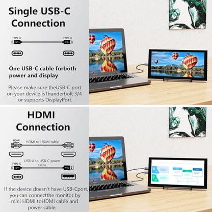 Prechen 10.1 Inch Secondary Mini Monitor,IPS Stretched Bar LCD Travel Display 1540×720 USB-C HDMI Portable Secondary Display with Stand & Speaker, CNC Material for PC Laptop Rasp PI AIDA64, Speaker