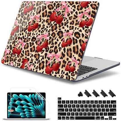 May Chen Case for MacBook Pro 13 inch M2 2023,2022,2021,2020 A2338 M1 A2251 A2289, Plastic Hard Shell Case for MacBook Pro 13" with Touch Bar Fits Touch ID, Cherry & Cheetah - color: Cherry and cheetah