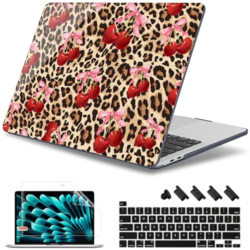May Chen Case for MacBook Pro 13 inch M2 2023,2022,2021,2020 A2338 M1 A2251 A2289, Plastic Hard Shell Case for MacBook Pro 13" with Touch Bar Fits Touch ID, Cherry & Cheetah - color: Cherry and cheetah