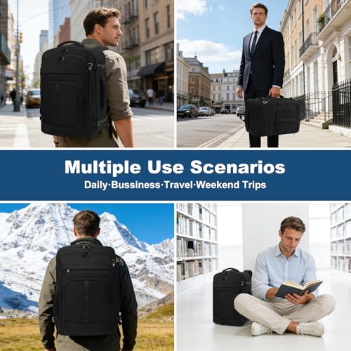 Travel Backpack,Carry on Backpack Expandable 40-50L with USB Cable Port,Fits 17.3 Inch Laptop Notebook,Water Resistant Business Travel Laptop Backpack for Men Women Weekend Trips,Daily Travel,Black - color: Black