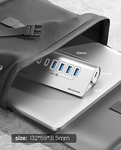 ORICO 7-Port USB 3.2 Gen2 Hub, Powered USB 3.2 Hub with 4 USB-A, 2 USB-C, PD 60W, 72W Power Adapter, 10Gbps Aluminium USB-Splitter with 1.64Ft USB-C to USB-A/C Cable for iMac, MacBooks, Mac mini - size: 50cm, style: M3U4C3