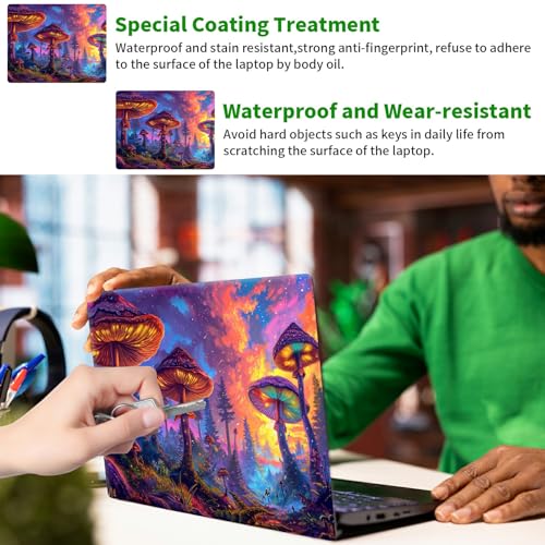Laptop Skin Sticker Decal, Universal Protective Cover Fit 12 13 14 15.6 Inch Notebook, Reusable Water-Resistant Vinyl Decal w/ 2 Wrist Pads for Business Travel Office, Mushroom Forest Art - color: Mushroom Forest Art