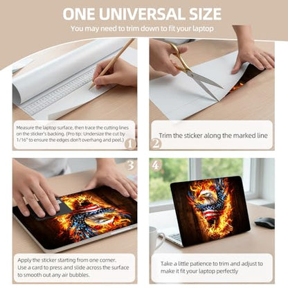 Universal Laptop Skin Sticker for 12/13/14/15.6 Inch Laptops, Reusable Vinyl Laptop Decal Cover, Waterproof Scratch Resistant Notebook Skin with 2 Wrist Pads,American Flag Flame Eagle - color: American Flag Flame Eagle