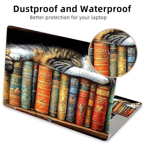 Aesthetic Laptop Skin Cover,12-15.6 Inch Universal Vinyl Sticker Decal,Cat Books Shelf Waterproof Scratch-Resistant Notebook Wrap,Removable Residue-Free Protector - color: Cat Books Shelf