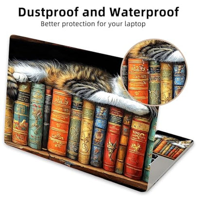 Aesthetic Laptop Skin Cover,12-15.6 Inch Universal Vinyl Sticker Decal,Cat Books Shelf Waterproof Scratch-Resistant Notebook Wrap,Removable Residue-Free Protector - color: Cat Books Shelf