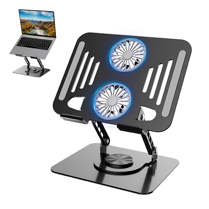 Laptop Cooling Stand with Fan and 360 ° Rotating Base, Adjustable Height, for Desk Gaming/Office Movie Watching and Screen Sharing, Portable Computer Notebook Stand Compatible Up to 17 Inches - color: Black