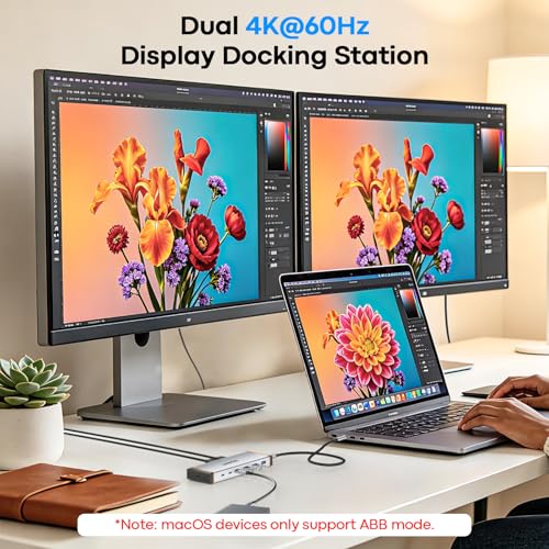 UANTIN 11-in-1 Docking Station Dual Mnoitor [Cable 3.3FT/1M] Dual HDMI 4K@60Hz, 5Gbps USB-A & C, 100W PD, Gigabit Ethernet, Audio, Aluminum Laptop Docking Station for Windows/Dell/HP/Lenovo/Asus