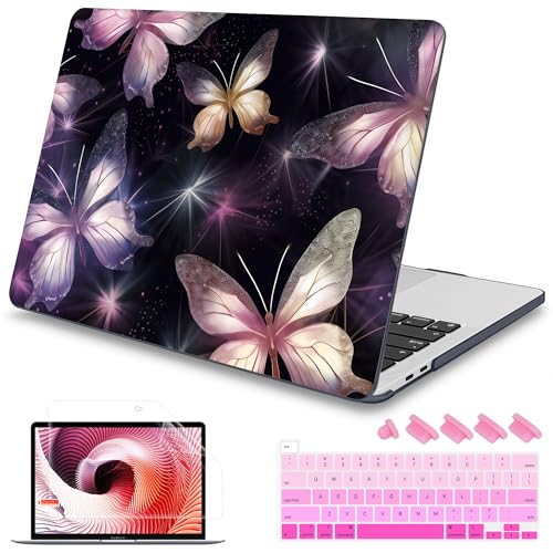 Mektron Designed Case for MacBook Pro 16 Inch A2141 Cover 2019 Release 16" with Liquid Retina Display/Touch ID, Plastic Hard Shell with Keyboard Skin & Screen Protector, Glittering Butterfly - color: Glittering Butterfly