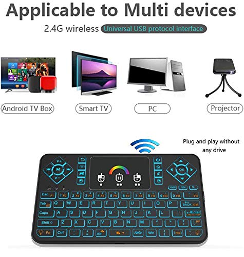 Q9 Mini Wireless Keyboard with Touchpad - Colorful Backlit Small Rechargeable Remote Keyboard for PC, Raspberry Pi 4, Android TV Box, KODI, Windows 7 8 10