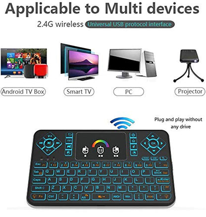Q9 Mini Wireless Keyboard with Touchpad - Colorful Backlit Small Rechargeable Remote Keyboard for PC, Raspberry Pi 4, Android TV Box, KODI, Windows 7 8 10