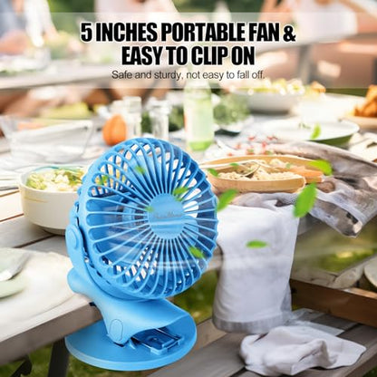 Portable Clip Fan Battery Operated,3 Speeds USB Rechargeable Mini Table Fan with Strong Airflow,360°Rotation Ultra Quiet Personal Desk Fan for Home Office Bedroom Dorm Stroller Camping - Blue - color: Blue