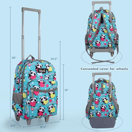 Tilami Rolling Backpack for Kids 18 Inch Double Handle Wheeled Bookbag for Boys & Girls for School & Travel,Panda - color: Panda