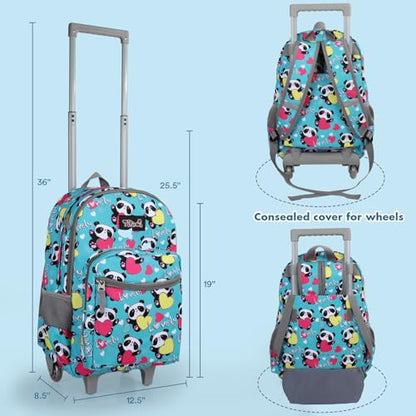 Tilami Rolling Backpack for Kids 18 Inch Double Handle Wheeled Bookbag for Boys & Girls for School & Travel,Panda - color: Panda