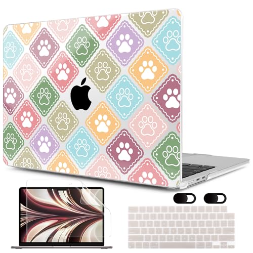 MEEgoodo Case for M5/M4/M3/M2 MacBook Air 13 inch Case 2026 2025 2024 2022, Fit Model A3449/A3240/A3113/A2681, Laptop Hard Shell Compatible with MacBook Air 13.6-inch, Dog Paw & Checked - color: Dog Paw & Checked
