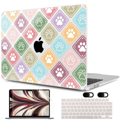 MEEgoodo Case for M5/M4/M3/M2 MacBook Air 13 inch Case 2026 2025 2024 2022, Fit Model A3449/A3240/A3113/A2681, Laptop Hard Shell Compatible with MacBook Air 13.6-inch, Dog Paw & Checked - color: Dog Paw & Checked