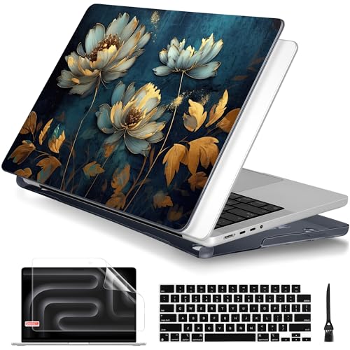 Batianda Aesthetic Case for MacBook Pro 14 Inch 2026-2021, Blooming Flowers | Fits M5/M4/M3/M2/M1 Pro Max Model, with Artistic Dark Peacock Flower Design, Slim Hard Shell For Office Women,Girls - color: Blooming flowers