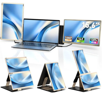 Triple Laptop Screen Extender - 15.6" Monitor IPS FHD 1080P Detachable Portable Display for 13"-17.4" Laptops Compatible with Compatible with Windows Mac Chrome Surface Travel Work Setup