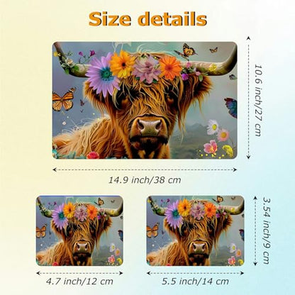 Universal Laptop Skin Sticker with 2 Wrist Pad Decals, 3-Piece Removable Vinyl Laptop Cover, Daisy Highland Cattle Waterproof Anti-Scratch, Easy-Trim Fit for 13.3" 14" 15.6" Laptops - color: Daisy Highland Cattle