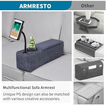 Multifunctional Sofa Armrest, Couch Armrest with Wireless Charge Stand, Removable Couch Caddy with Storage,Including LED Reading Light - color: Navy, size: Fabric-1 CUP