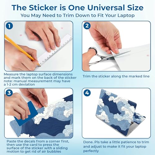Reusable Universal Laptop Skin Sticker, Cut to Fit for 11.6–15.6 Inch Laptops, Waterproof Protective Film, No-Residue - Blue Wave - color: Blue Wave