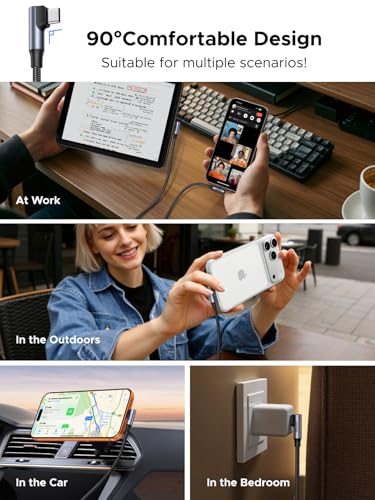 UGREEN 240W Right Angle USB C Cable, PD 3.1 Fast Charging, 3.3ft | 90° right angle with E-Marker chip. For iPhone 17/16/Pro/Max, MacBook Pro M5, iPad, Galaxy S26/S25, Steam Deck, Switch - size: 3.3FT