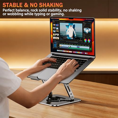 360°Rotating Laptop Stand, Ergonomic Adjustable Foldable Notebook Riser, Metal Computer Holder Compatible with 10-17.3" Laptops, Desktop Printer Stand, for Home & Office (Pink) - color: Pink