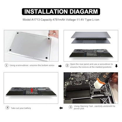 A1708 A1713 Battery for A2171 A2159 A2289 A2338, Compatible with MacBook Pro 13 Inch (Late 2016, Mid 2017, Mid 2019, 2020), EMC 2978 3301 3456 3578 3164 020-00946 MacBookPro13,1 14,1 - 11.4V 54.5Wh - size: 11.34*3.29*0.18inch A1713