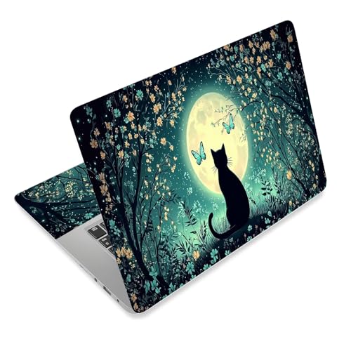Laptop Skin Sticker Decal for 12 13 13.3 14 15 15.6 in, Universal Vinyl Waterresistant Protector Cover for Notebook PC Netbook, Computer Decor for Women Girls Moonlight Black Cat - color: Moonlight Black Cat