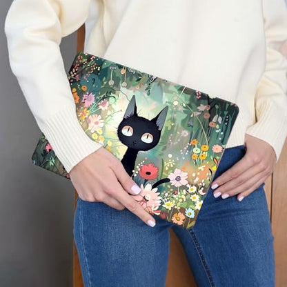 Laptop Skin Sticker 3-Piece Set,Black Cat Among Flowers | Trim-to-fit 3-piece vinyl set with one 15 x 10.6 in lid skin and two palm-rest decals for many 12-15.6 in laptops - color: Black Cat Among Flowers