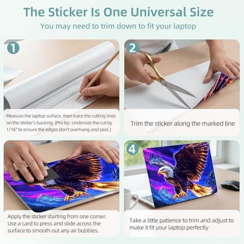 Universal Laptop Skin Decal, 3-Piece Vinyl Protector for 12 13 14 15.6" Notebook, Waterproof Anti-Scratch, Easy Trim & Bubble-Free Finish, Majestic Eagle Soaring High - color: Majestic Eagle Soaring High