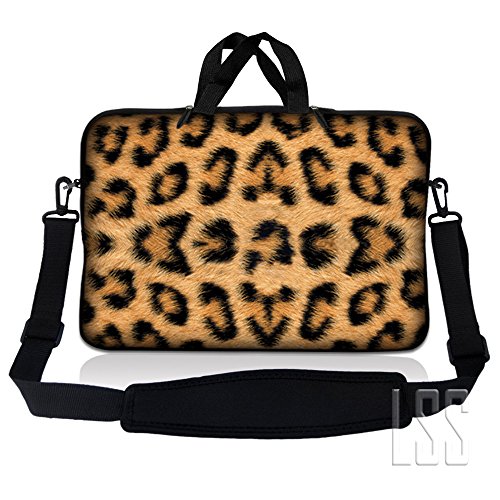 LSS 15 15.6 inches Laptop Sleeve Bag with Matching Laptop Skin Sticker Combo | Carrying Case w/Handle & Adjustable Shoulder Strap for 14" 15" 15.6" - Leopard Print - color: Leopard Print, size: 15 inch