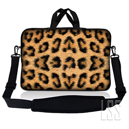 LSS 15 15.6 inches Laptop Sleeve Bag with Matching Laptop Skin Sticker Combo | Carrying Case w/Handle & Adjustable Shoulder Strap for 14" 15" 15.6" - Leopard Print - color: Leopard Print, size: 15 inch