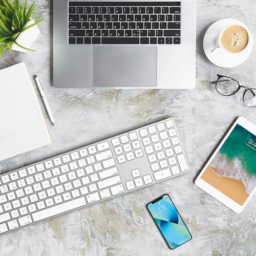 Bluetooth Slim Keyboard for Mac, Aluminum Rechargeable Keyboard Wireless, Low-Profile Silent Flat Key Compatible with Apple iMac, MacBook, Mac and iOS, Full Size - Silver White - color: Silver white