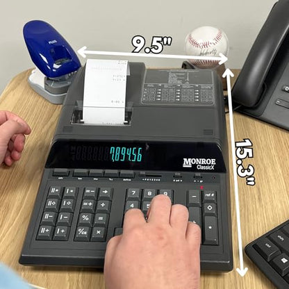 Monroe ClassicX 12-Digit Heavy-Duty Printing Calculator - Enclosed Paper Roll, Velvet Touch Keys, 5 Lines/Sec, Dual Memory - Professional Accounting Calculator