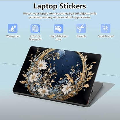 Universal Laptop Skin Sticker with 2 Wrist Pad Skins, Waterproof Scratch Resistant Vinyl Laptop Cover Decal, Cut to Fit for 11–15.6 Inch MacBook HP Dell Lenovo, Flower Moon - color: Flower Moon