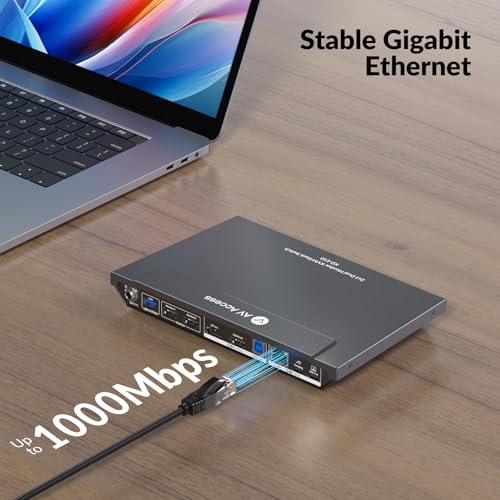 AV Access KVM Switch Docking Station for 2 Monitors 2 Computers, 4K KVM Switch Dual Monitor for Laptop & Desktop, EDID, 1G Ethernet, 100W USB-C Charging, 3X USB 3.0, Ideal for Home Office & Gaming - size: 14in
