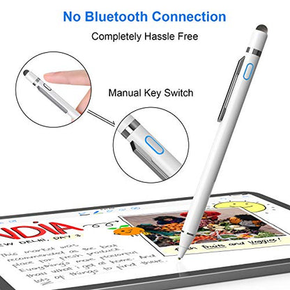 NTHJOYS 2 in 1 Rechargeable Digital Pen Fine Point Stylus for iPhone/iPad Pro/Mini/Air/Samsung and Other Touch Screens - color: White