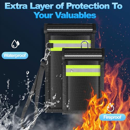 2 Pack Faraday Bags,Portable Faraday Key Fob Protector EMP Protection Bags,Faraday Bags for Phones,Faraday Pouch for Key Fob with Reflective Strip,Water Resistant,Fire Retardant,Foldable,Black - size: 2 Pack XS-S(Up to Phone)