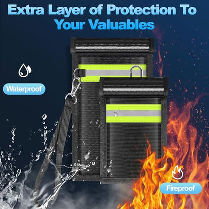 2 Pack Faraday Bags,Portable Faraday Key Fob Protector EMP Protection Bags,Faraday Bags for Phones,Faraday Pouch for Key Fob with Reflective Strip,Water Resistant,Fire Retardant,Foldable,Black - size: 2 Pack XS-S(Up to Phone)