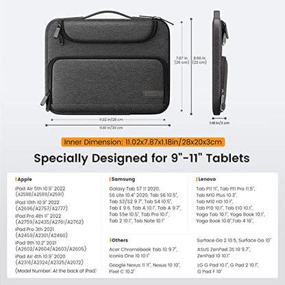 MoKo 9-11 Inch Tablet Sleeve Bag with Double Pockets | Fits iPad Air 5/4th 10.9-inch, iPad Pro 11-inch, iPad 9/8th 10.2-inch, iPad 10th 10.9-inch and Tab S8/S9 11-inch, Black&Gray - color: Black & Gray, style: 9-11 Inch