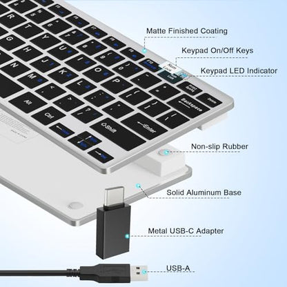 Ultra-Slim 78keys USB Mini Wired Keyboard with Media Hotkeys for Apple Mac Pro, MacBook 56Pro/ iMac, Air, Mac mini, Laptop Computers, Windows PC 11/10/8/7, with USB-A to C OTG Adapter, Silver Black - color: Silver Black, size: USB-A