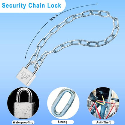 Security Chain and Lock - 39 Inch Heavy Duty 8mm Galvanized Anti-Rust and Anti-Theft Chain With Padlock for Bike, Bicycle, Scooter, Motorcycle, Door, Gate, Fence