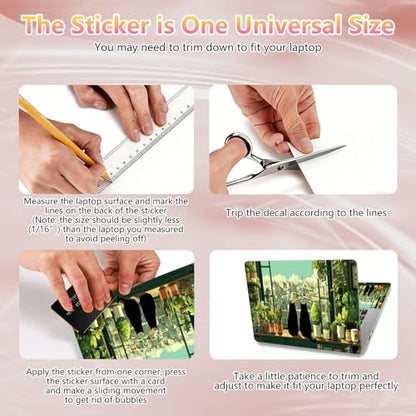 Laptop Skin Sticker Decal 12" 13" 13.3" 14" 15" 15.6",Waterproof Scratch Resistant Vinyl,Reusable Easy to Apply,for MacBook HP Dell Notebooks Netbooks Laptop,2 Wrist Pads,Cute Cat Window Plant - color: Cute Cat Window Plant