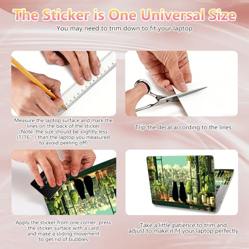 Laptop Skin Sticker Decal 12" 13" 13.3" 14" 15" 15.6",Waterproof Scratch Resistant Vinyl,Reusable Easy to Apply,for MacBook HP Dell Notebooks Netbooks Laptop,2 Wrist Pads,Cute Cat Window Plant - color: Cute Cat Window Plant