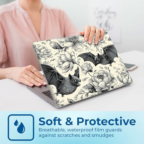 Reusable Universal Laptop Skin Sticker, Cut to Fit for 11.6–15.6 Inch Laptops, Waterproof Protective Film, No-Residue - Bat Floral - color: Bat Floral