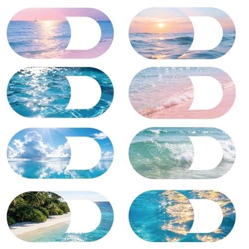 8Pcs 8 Styles Phone Front Camera Cover Slide Seascape 0.03 Inch Ultra Thin Webcam Cover for Mini PC Desktop Computer Tablet Notebook Plastic Durable Privacy Protectors for Home Office Use - color: Beach View