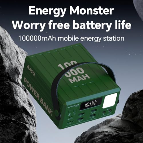High Capacity Power Bank 100000mAh Fast Charging 22.5W PD 20W Portable USB C Battery Packs with 7 Outputs & LCD Display Battery Bank for iPhone, Samsung, iPad ,Macbook & Outdoors Camping (GREEN) | 7 Outputs & LCD Display ,DC output & Input ,Big Battery ,F