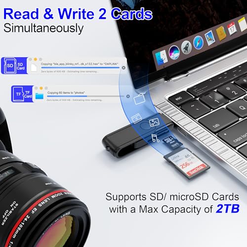 USB C Lightning SD Card Reader for iPhone 15 iPad Mac - 2 in 1 Micro SD/SD Card Adapter(Read Two Cards simultaneously), Portable Digital Camera Adapter Memory Card Reader, Plug and Play