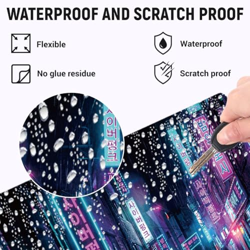3Pcs Cyberpunk Laptop Skin Sticker Seoul Neon Sign Street Universal Removable Vinyl Stickers Fits for 12.1 13 14 15.6 16 Inch Waterproof Notebook Decal Cover Gift - color: purple and black